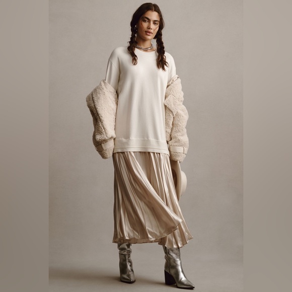 Anthropologie Long-Sleeve Crew Neck Mockable Pleated Maxi Jumper Dress - Picture 3 of 14